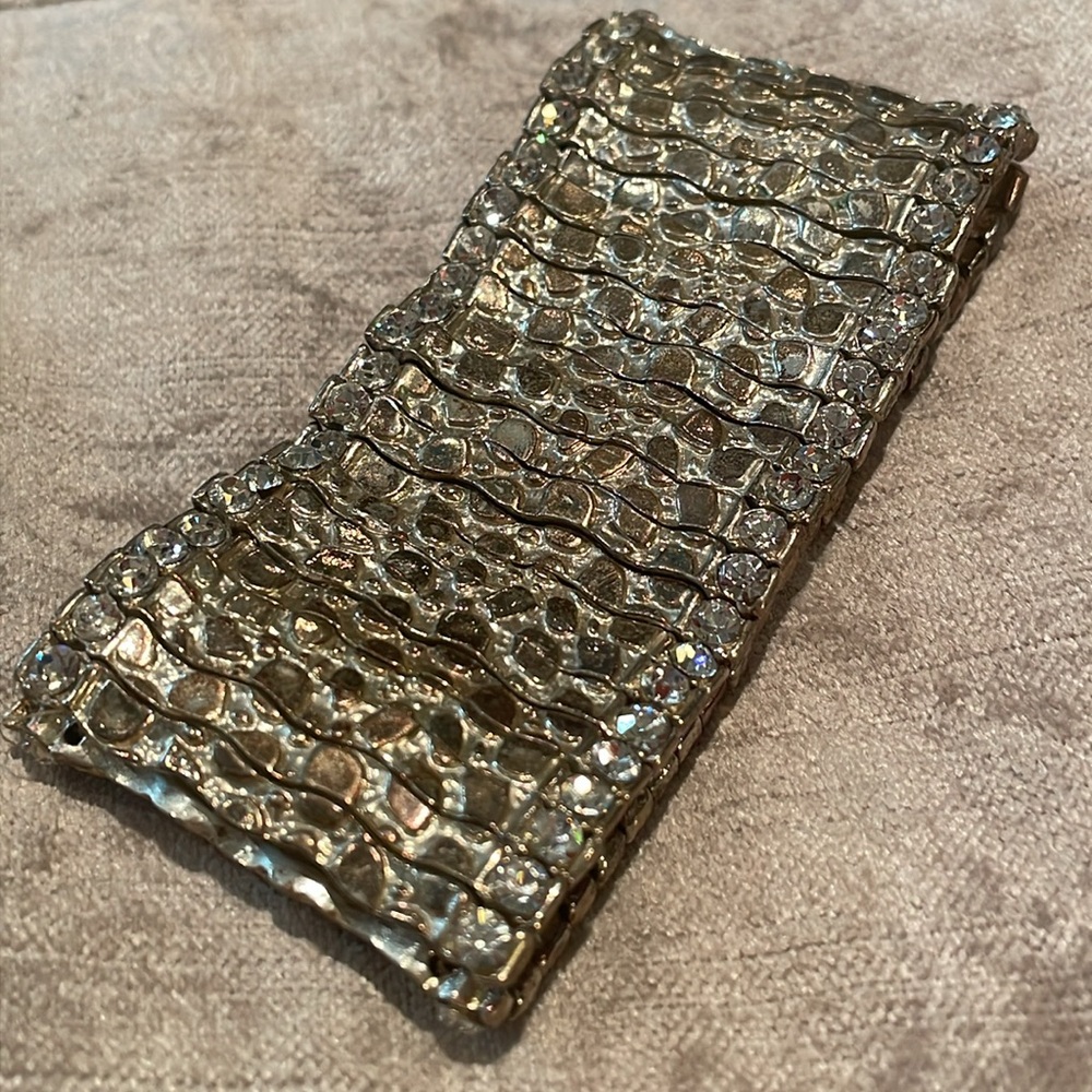 Gold Nugget Stretch Bracelet Rhinestone Detaling 7-8”